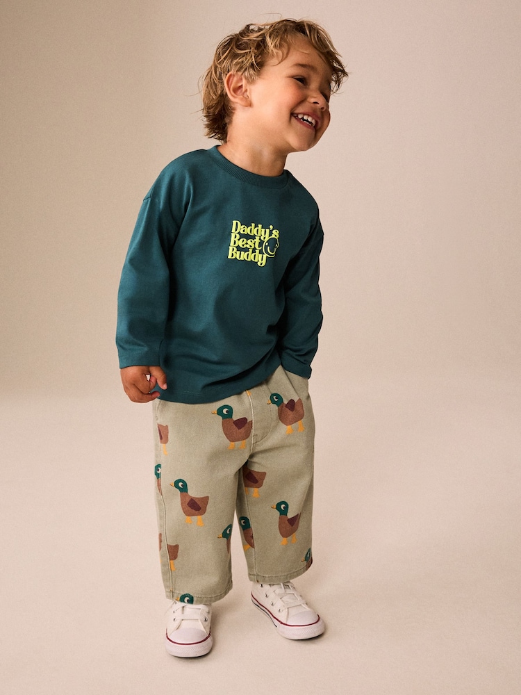 Green Daddys Best Buddy Slogan Long Sleeve Small Graphic Printed T-Shirt (3mths-7yrs) - Image 2 of 8