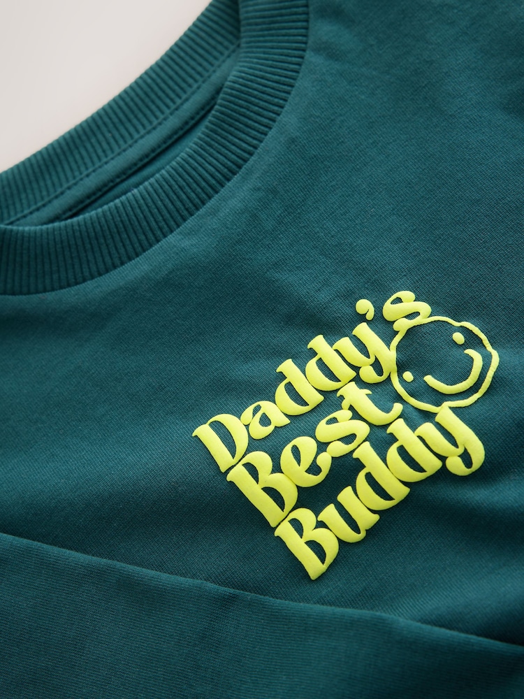 Green Daddys Best Buddy Slogan Long Sleeve Small Graphic Printed T-Shirt (3mths-7yrs) - Image 8 of 8