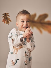 Cream/White Woodland Aminals - Long Sleeve All Over Print T-Shirt (3mths-7yrs) - Bild 1 von 8