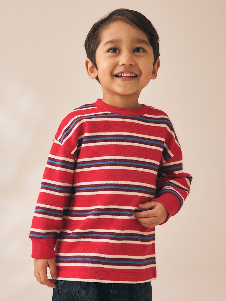 Red/White Textured Long Sleeve Stripe T-Shirt (3mths-7yrs) - Image 1 of 8 Red/White Textured Long Sleeve Stripe T-Shirt (3mths-7yrs) - Image 1 of 8