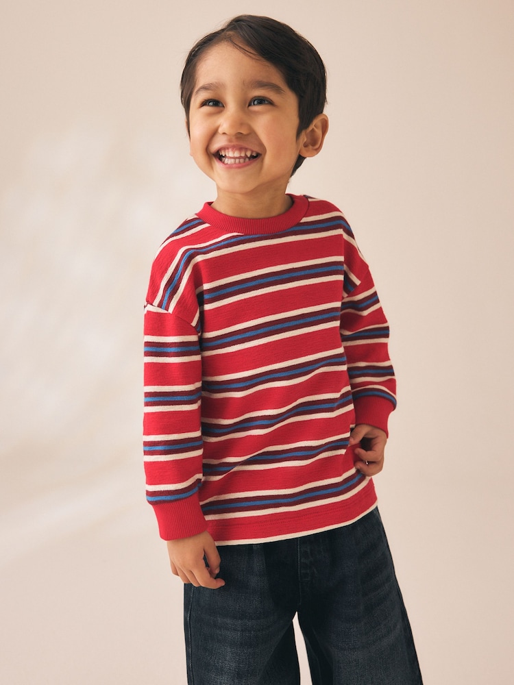 Red/White Textured Long Sleeve Stripe T-Shirt (3mths-7yrs) - Image 2 of 8 Red/White Textured Long Sleeve Stripe T-Shirt (3mths-7yrs) - Image 2 of 8