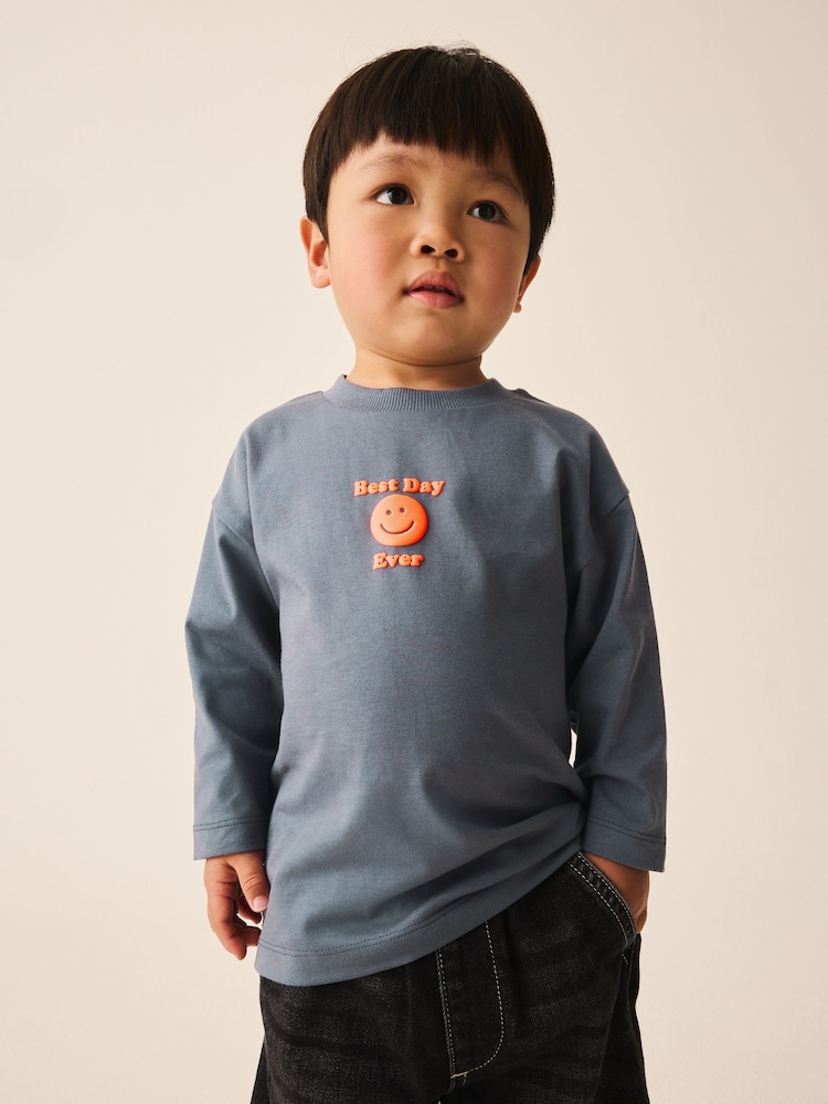 Anthrazit, Grau, Smile - Long Sleeve Small Graphic Printed T-Shirt (3mths-7yrs) - Bild 1 von 7