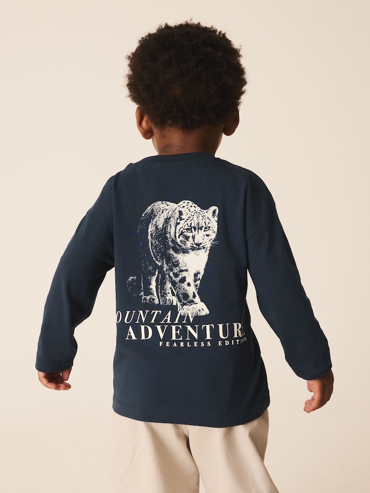 Bleu marine imprimé tigre - T-shirt graphique à manches longues (3mois-10ans) - Image 1 de 4