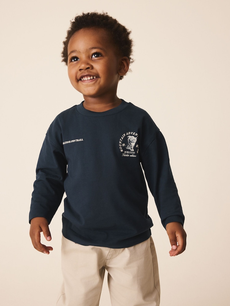 Bleu marine imprimé tigre - T-shirt graphique à manches longues (3mois-10ans) - Image 2 de 4