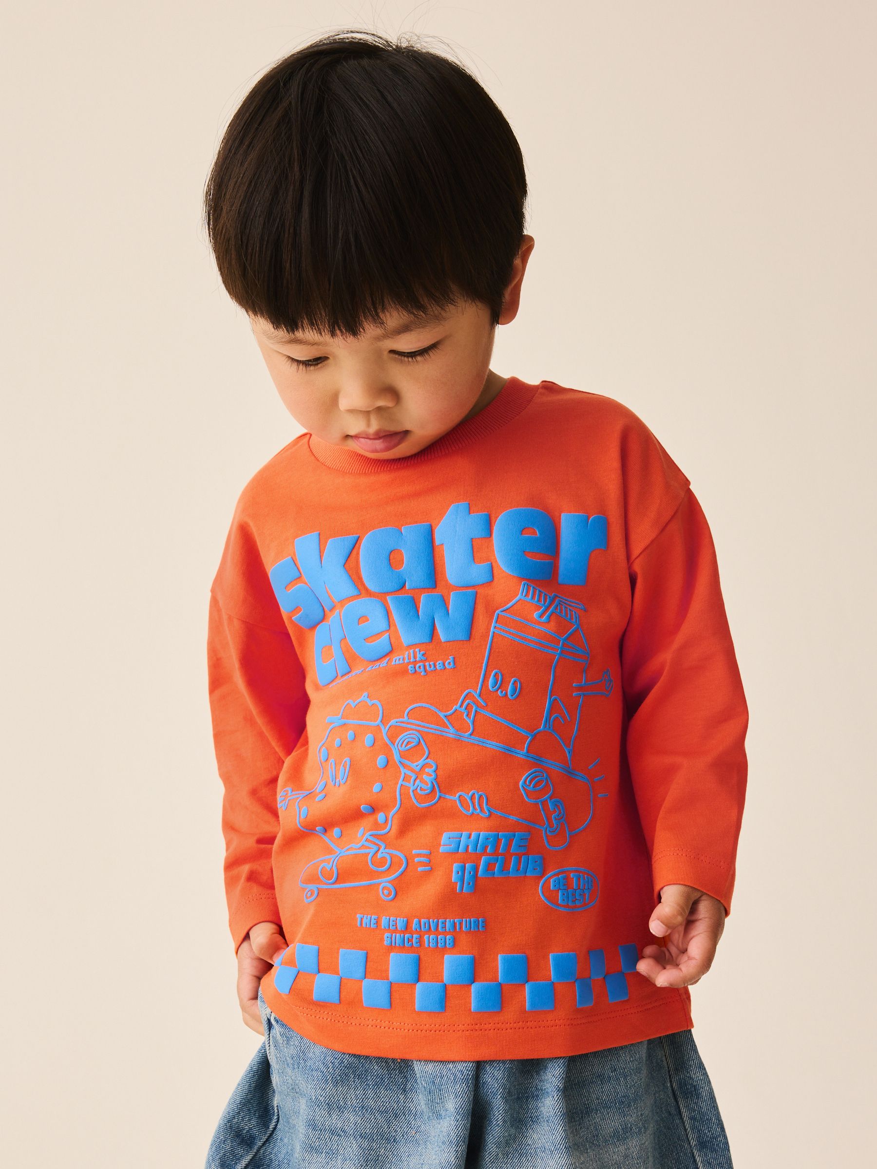 Buy Orange Skater Crew Long Sleeve Back Graphic T-Shirt (3mths
