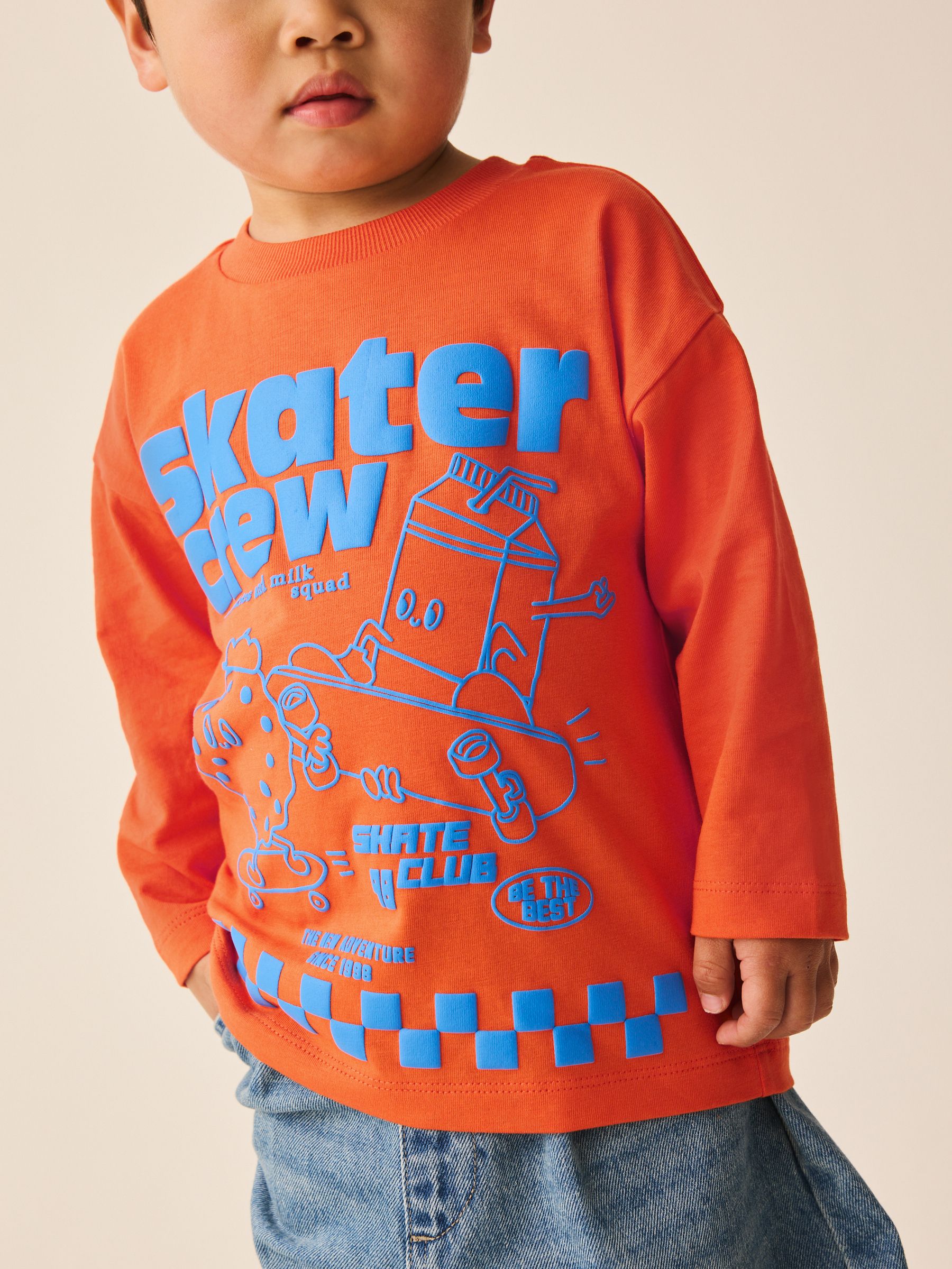 Buy Orange Skater Crew Long Sleeve Back Graphic T-Shirt (3mths