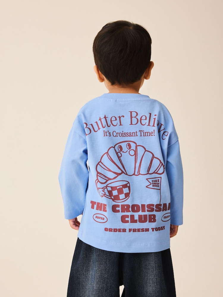 Blue Croissant Club Long Sleeve Back Graphic T-Shirt (3mths-7yrs) - Image 1 of 7 Blue Croissant Club Long Sleeve Back Graphic T-Shirt (3mths-7yrs) - Image 1 of 7