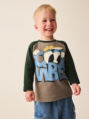 Brown/Khaki Cool Vibes Raglan Textured - Long Sleeve Graphic T-Shirt (3mths-7yrs) - תמונה 1 מתוך 8