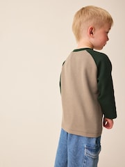 Brown/Khaki Cool Vibes Raglan Textured - Long Sleeve Graphic T-Shirt (3mths-7yrs) - תמונה 3 מתוך 8