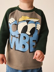 Brown/Khaki Cool Vibes Raglan Textured - Long Sleeve Graphic T-Shirt (3mths-7yrs) - תמונה 4 מתוך 8
