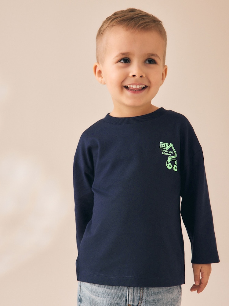 Fahrzeuge, Marineblau - Long Sleeve Small Graphic Printed T-Shirt (3mths-7yrs) - Bild 1 von 8