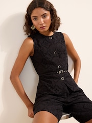 Friends Like These Black Broderie Belted Waistcoat - Image 1 of 5