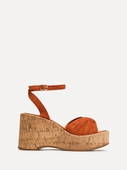 Linzi Orange Saxon Cork Wedge Sandals With Ring Detail - Image 2 of 5