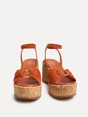 Linzi Orange Saxon Cork Wedge Sandals With Ring Detail - Image 3 of 5