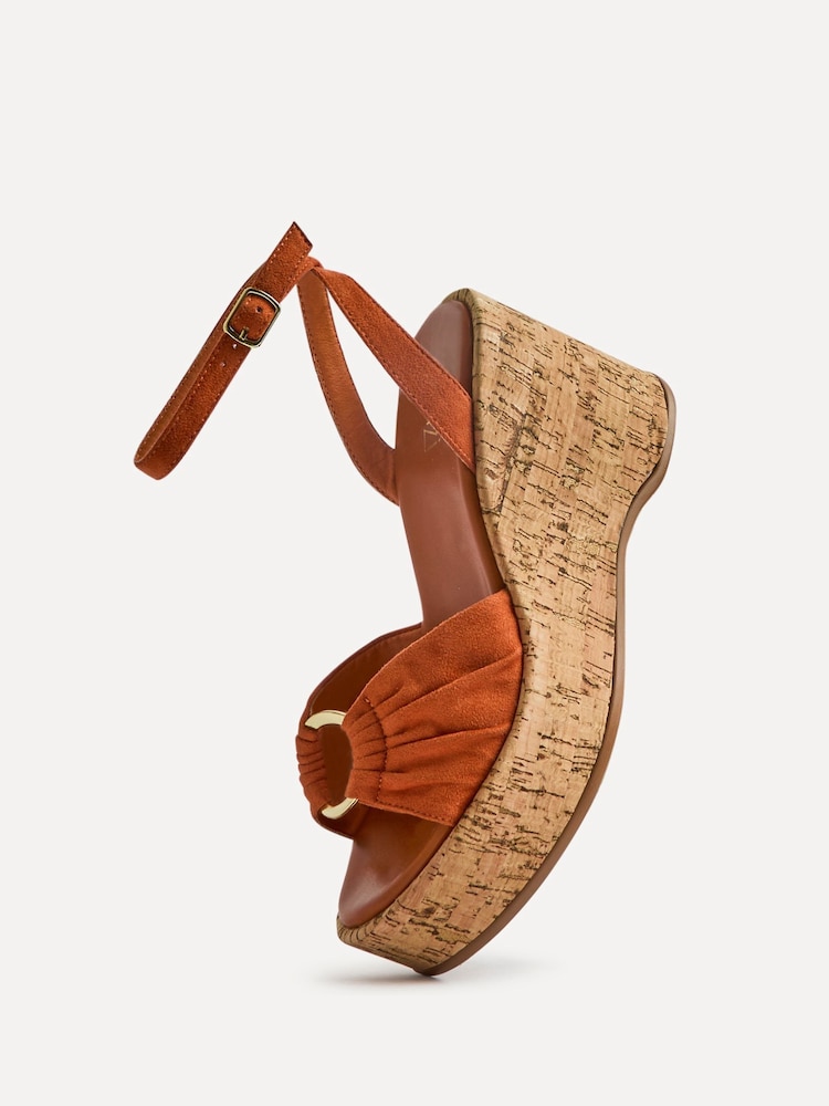 Linzi Orange Saxon Cork Wedge Sandals With Ring Detail - Image 5 of 5