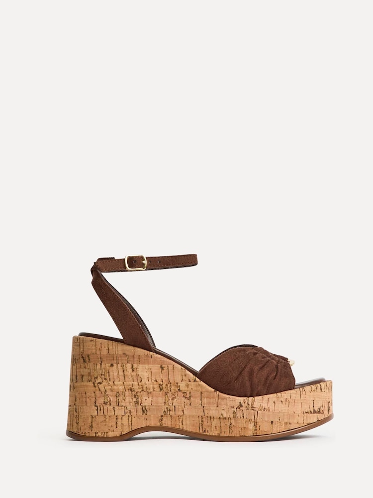 Linzi Brown Saxon Cork Wedge Sandals With Ring Detail - Image 2 of 5 Linzi Brown Saxon Cork Wedge Sandals With Ring Detail - Image 2 of 5