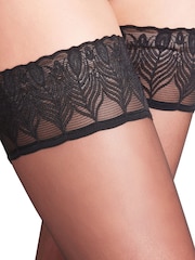 Falke Black Lunelle 08 Denier Stay Ups With Peacock-Look Lace Band Tights - Image 3 of 4