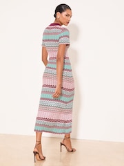 Lipsy Green Zig Zag Detail Short Sleeve Polo Maxi Dress - Image 4 of 5