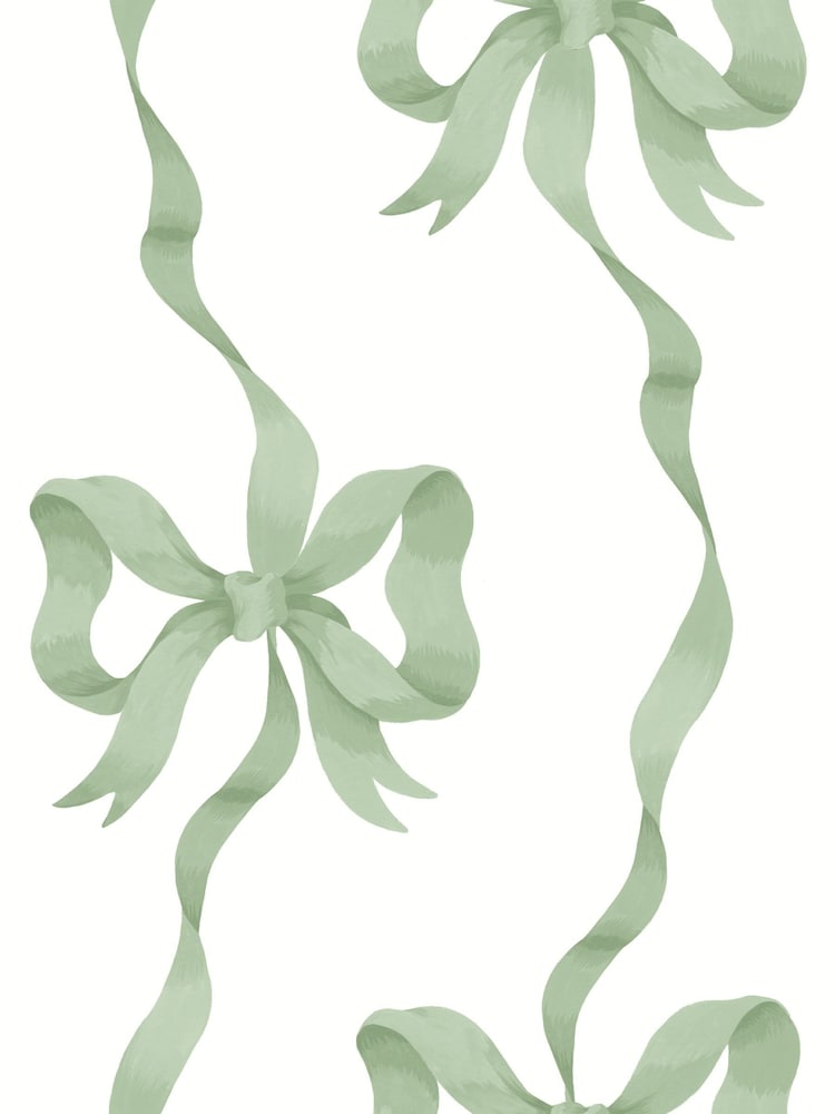Cath Kidston Sage Ribbon Bow A4 Wallpaper Sample - Image 2 of 5 Cath Kidston Sage Ribbon Bow A4 Wallpaper Sample - Image 2 of 5