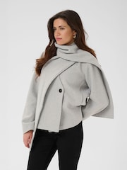 Kaffe Grey Stylish Jacket With A Unique Neck Scarf - Image 1 of 7