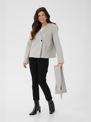 Kaffe Grey Stylish Jacket With A Unique Neck Scarf - Image 4 of 7