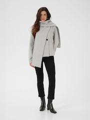 Kaffe Grey Stylish Jacket With A Unique Neck Scarf - Image 5 of 7