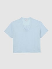 Reiss Blue Ember Linen V-Neck T-Shirt - Image 2 of 6