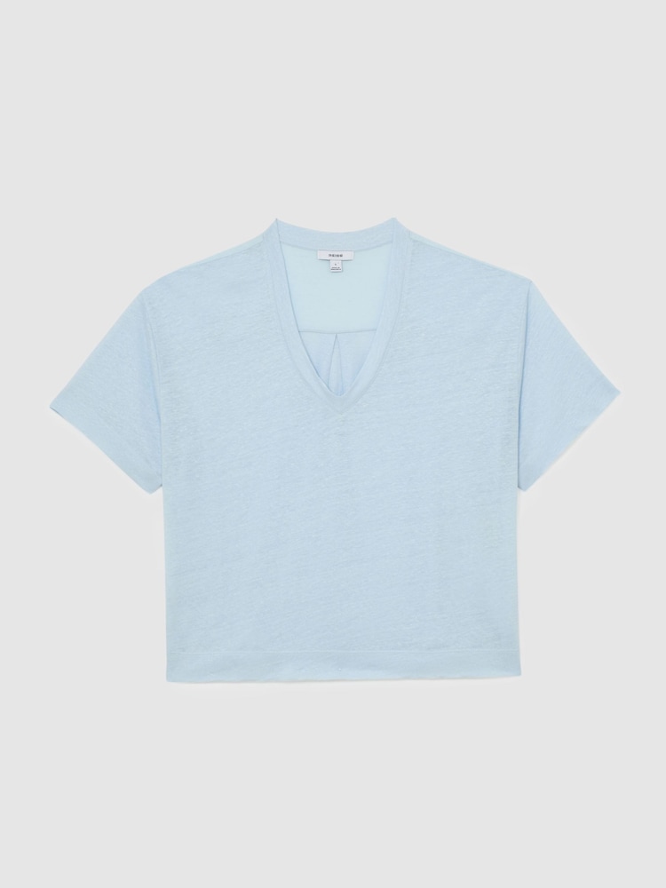 Reiss Blue Ember Linen V-Neck T-Shirt - Image 2 of 6