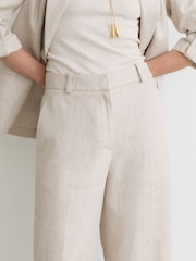 Reiss Neutral Nolah Linen-Blend Textured WIde-Leg Trousers - Image 4 of 7