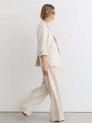 Reiss Neutral Nolah Linen-Blend Textured WIde-Leg Trousers - Image 5 of 7
