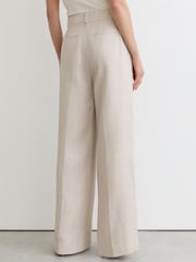 Reiss Neutral Nolah Linen-Blend Textured WIde-Leg Trousers - Image 6 of 7