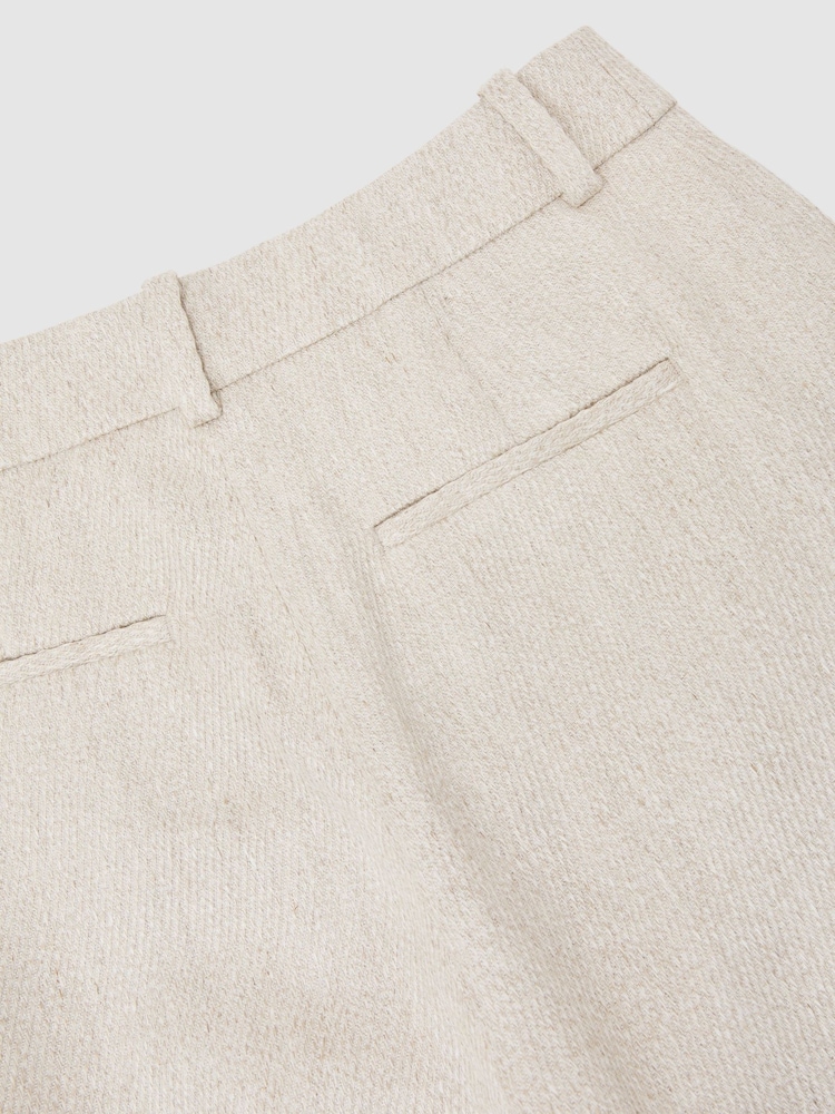 Reiss Neutral Nolah Linen-Blend Textured WIde-Leg Trousers - Image 8 of 8