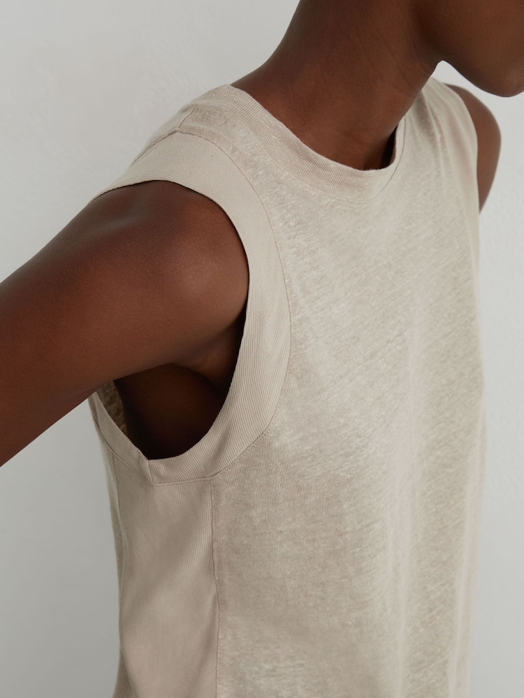 Reiss Stone Neutral Amy Linen Jersey Vest - Image 1 of 5 Reiss Stone Neutral Amy Linen Jersey Vest - Image 1 of 5