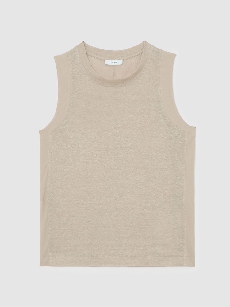 Reiss Stone Neutral Amy Linen Jersey Vest - Image 2 of 5 Reiss Stone Neutral Amy Linen Jersey Vest - Image 2 of 5
