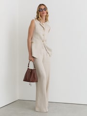 Reiss Neutral Nolah Linen-Blend Textured Long-Line Waistcoat - Image 1 of 6