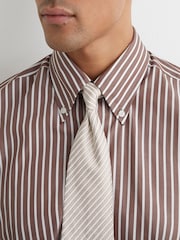 Reiss Brown Guyton Cotton Stripe Button-Down Shirt Regular-Fit - Image 1 of 6