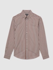Reiss Brown Guyton Cotton Stripe Button-Down Shirt Regular-Fit - Image 2 of 6