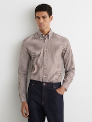 Reiss Brown Guyton Cotton Stripe Button-Down Shirt Regular-Fit - Image 3 of 6