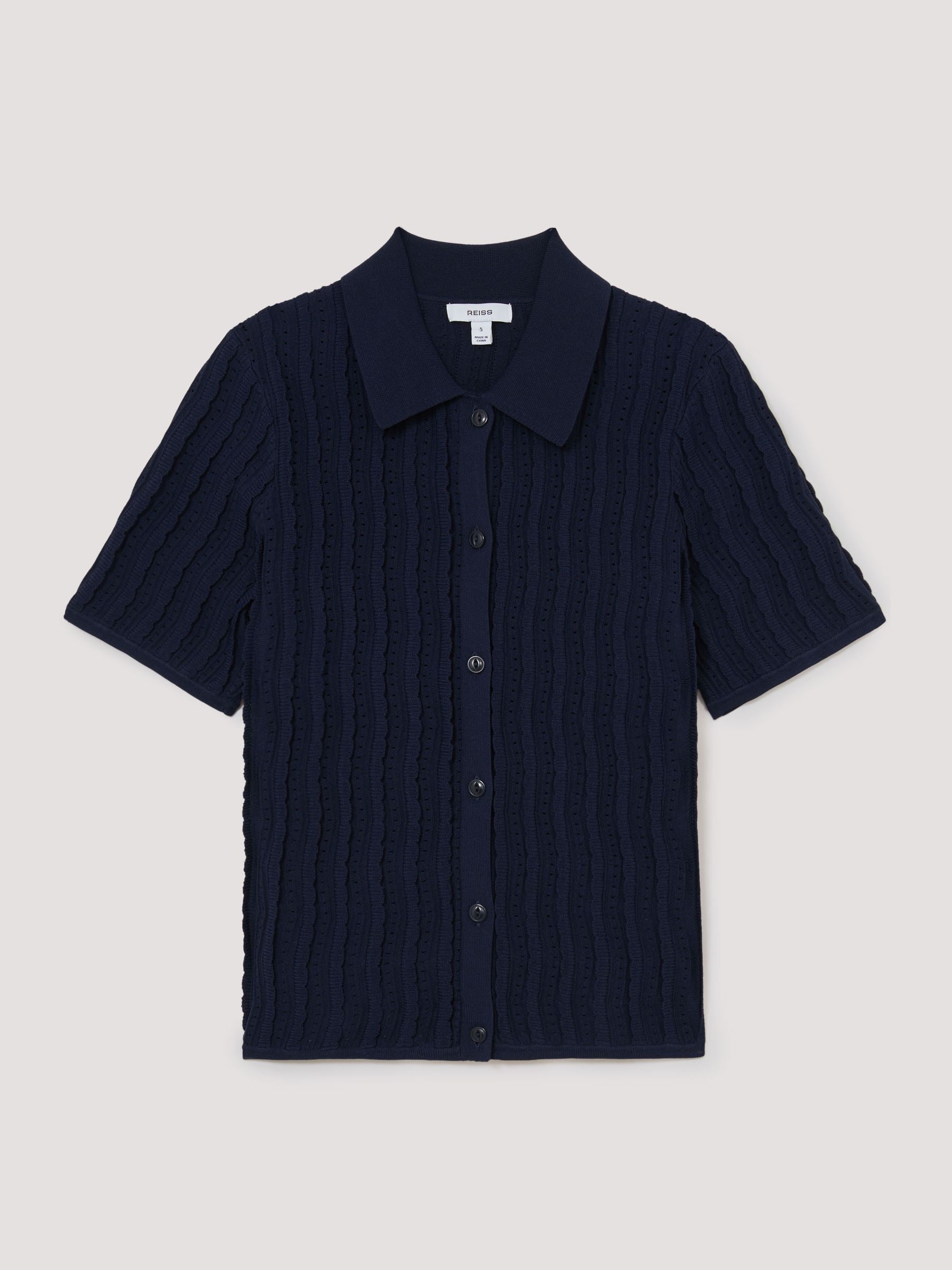 Buy Reiss Navy Audrey Stitch-Detail Short-Sleeve Knitted Shirt Buy Reiss Navy Audrey Stitch-Detail Short-Sleeve Knitted Shirt