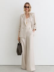 Reiss Neutral Nolah Petite Linen-Blend Textured WIde-Leg Trousers - Image 1 of 9