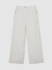Reiss White/Navy Ashby Petite Linen Wide Leg Trousers - Image 2 of 8