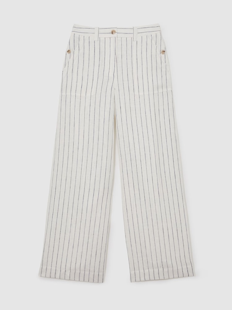 Reiss White/Navy Ashby Petite Linen Wide Leg Trousers - Image 2 of 8