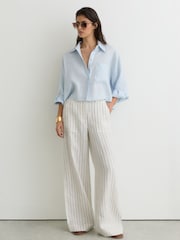 Reiss White/Navy Ashby Petite Linen Wide Leg Trousers - Image 6 of 8