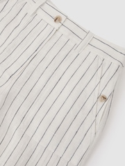 Reiss White/Navy Ashby Petite Linen Wide Leg Trousers - Image 7 of 8