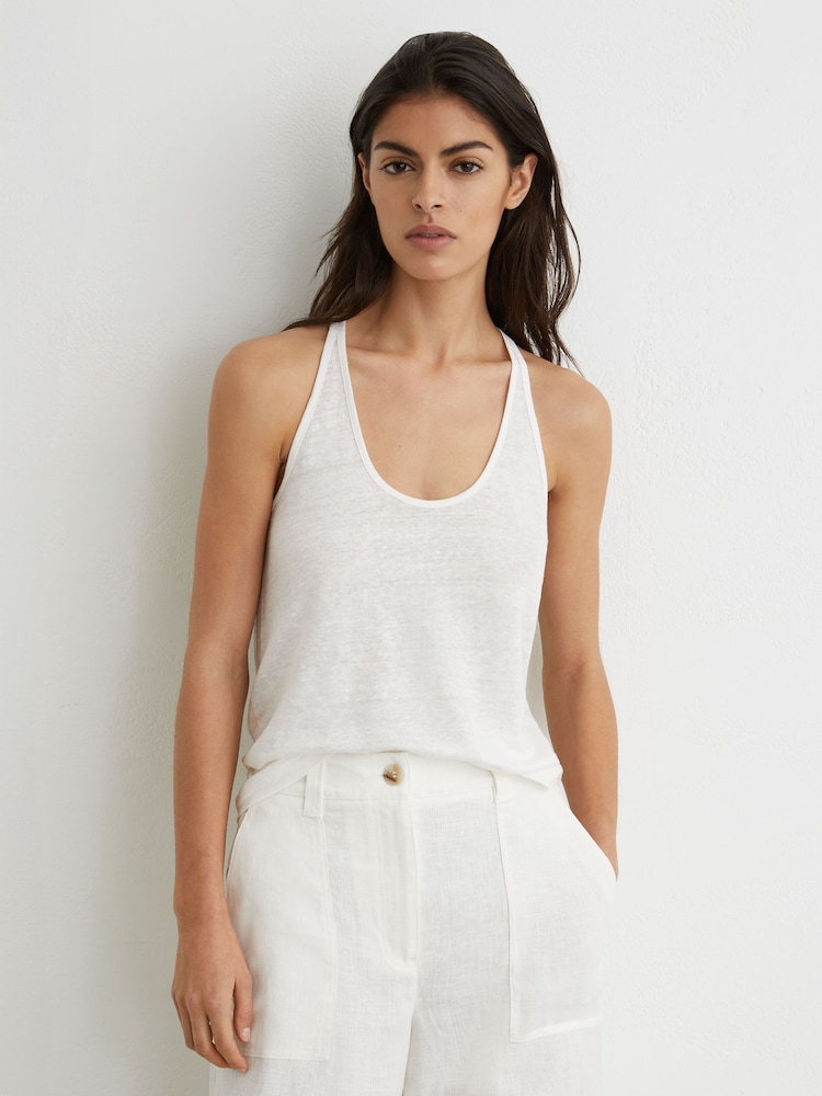 Reiss White Lidie Linen Racer-Back Vest - Image 1 of 6