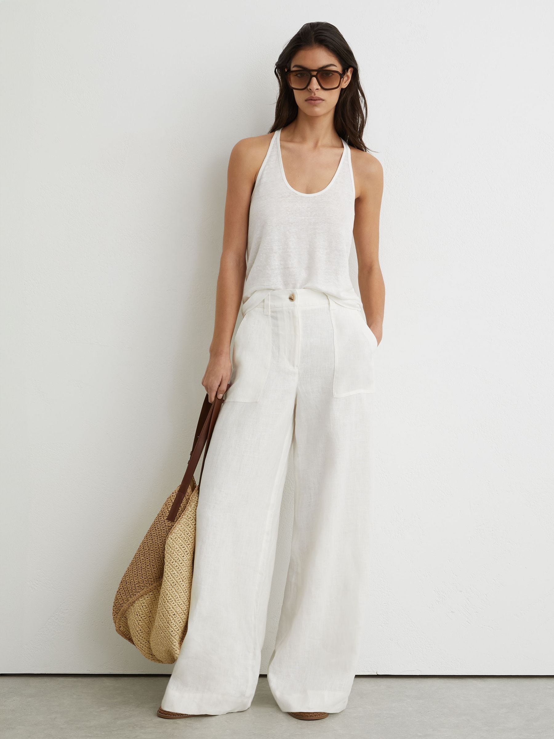 トップス hyeon basil gilet white Buy Reiss White Lidie Linen Racer-Back Vest from Next USA