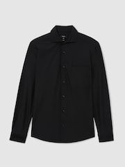 Reiss Black Solarko Seersucker Cutaway-Collar Regular-Fit Shirt - Image 2 of 6