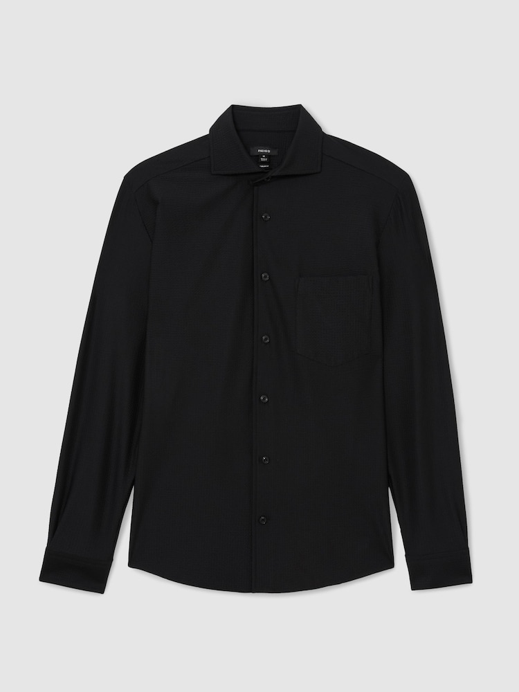Reiss Black Solarko Seersucker Cutaway-Collar Regular-Fit Shirt - Image 2 of 6 Reiss Black Solarko Seersucker Cutaway-Collar Regular-Fit Shirt - Image 2 of 6
