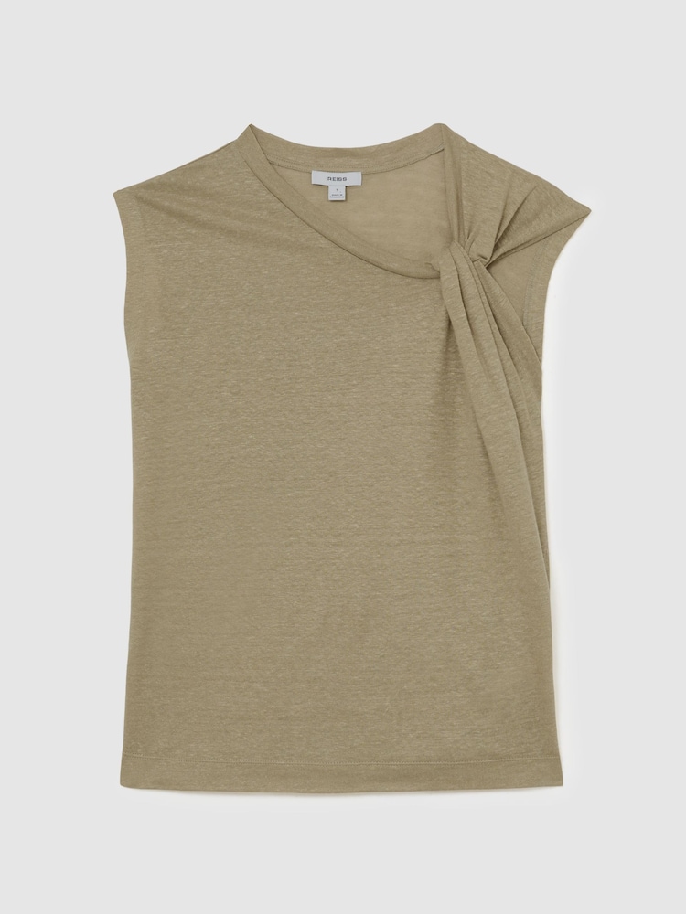 أخضر - تيشرت كتان بتفصيل ملفوف Taylor من Reiss - Image 2 of 6