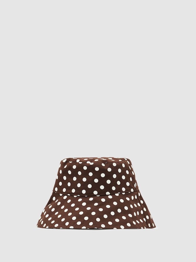 Reiss Chocolate Paloma Cotton Polka-Dot Bucket Hat - Image 1 of 3 Reiss Chocolate Paloma Cotton Polka-Dot Bucket Hat - Image 1 of 3